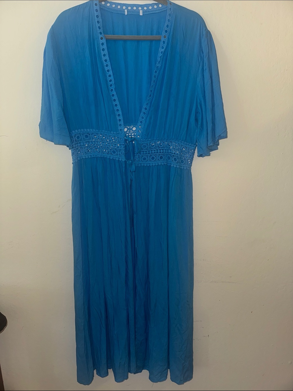 Blue Crochet Waist Maxi Dress / Beach Cover-Up